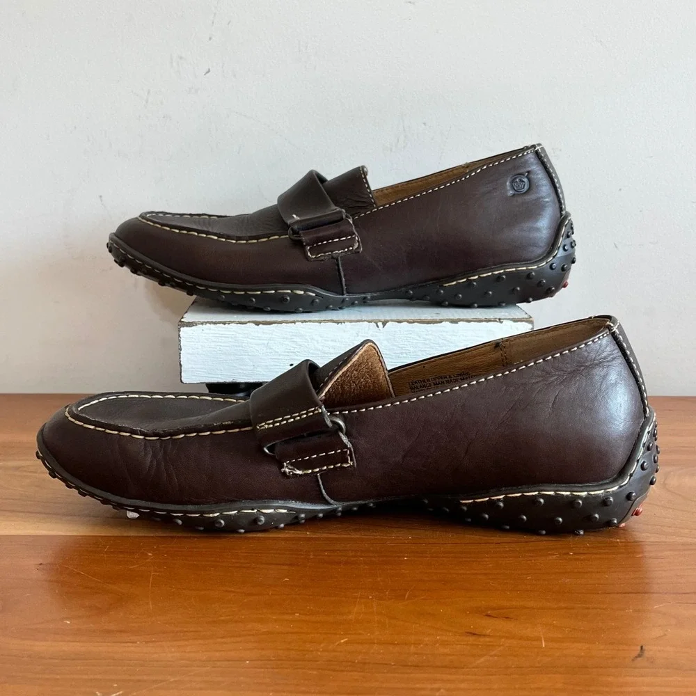 Born Mens Dark Brown‎ Leather Driving Loafers Moc Toe M4148 Size 8.5 / 42